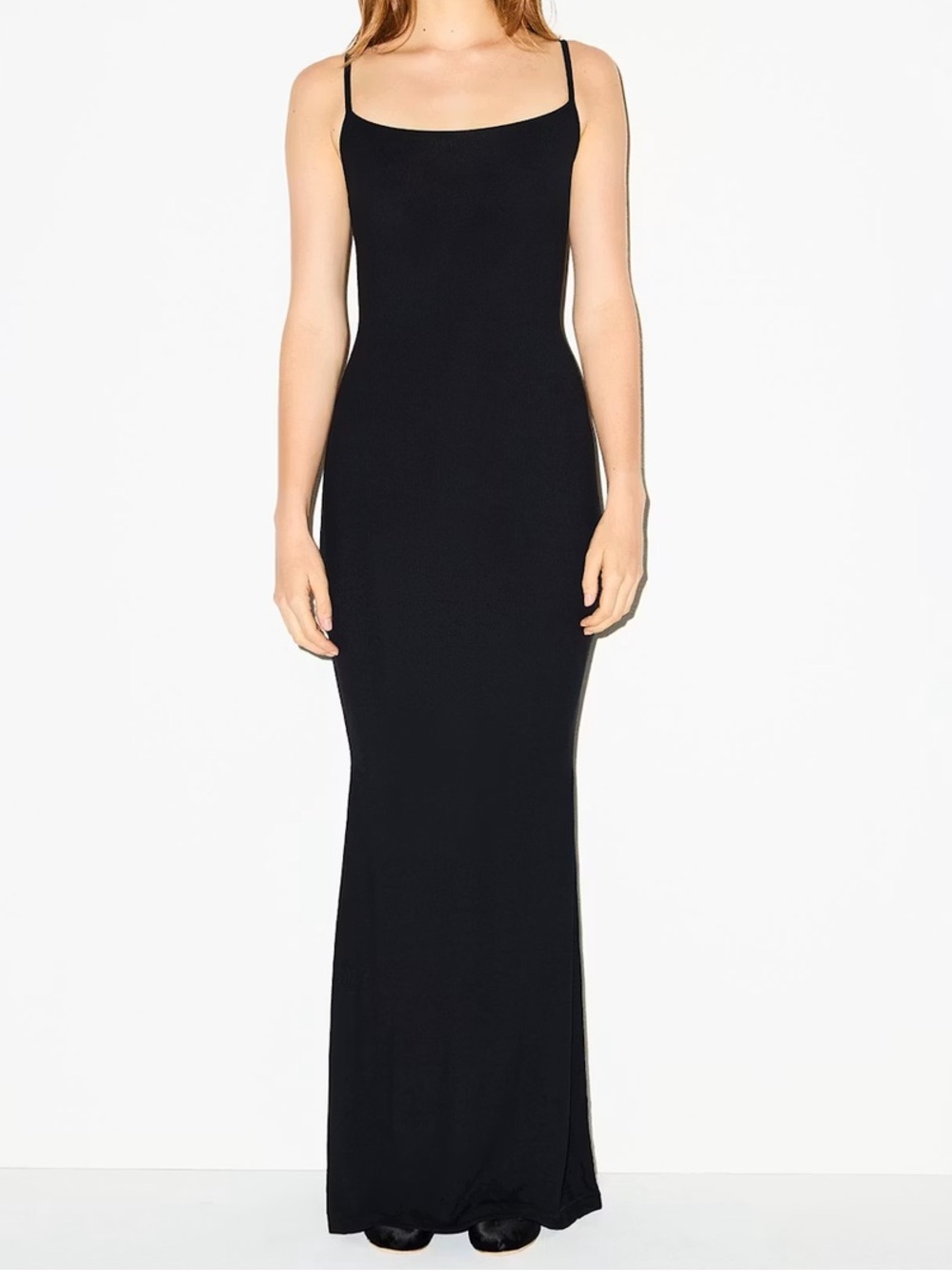 Skims Long Slip Tank Dress Black Onyx Ribbed Maxi